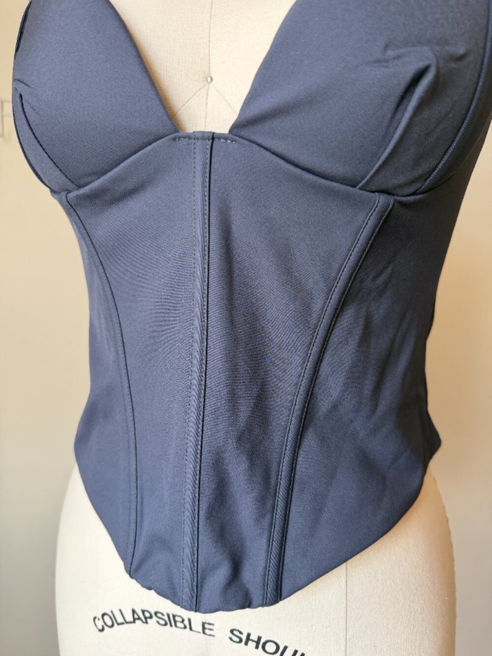 Navy Halter Corset Top | Structured Bustier | Back Zip Corset | Going Out Top M - Picture 4 of 4